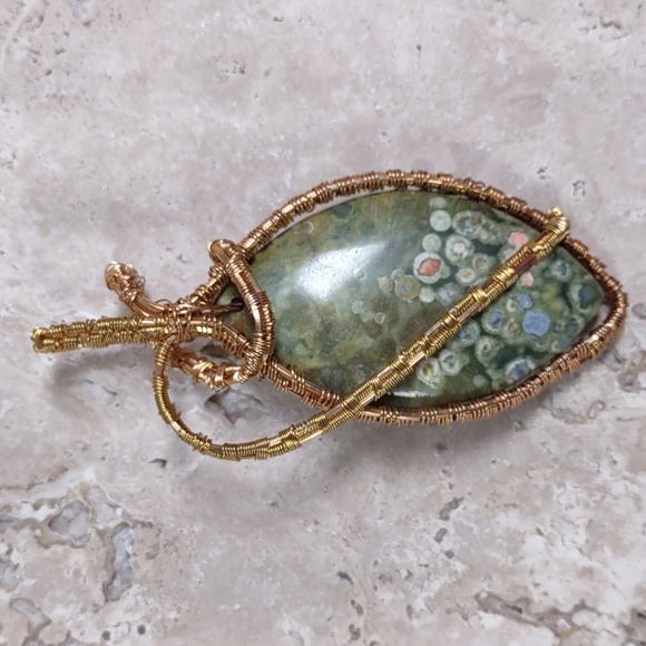 Copper Wire Wrapped Stone Pendant - Picture 1 of 4